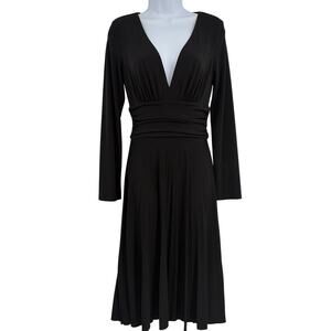 Max and Cleo Fit and Flare Dress Sz M Cocktail Plunge Neck Sexy Mob Wife Black